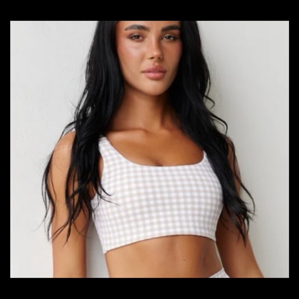 Astoria LUXE BALANCE Small Ruched Sports Crop Beige Gingham